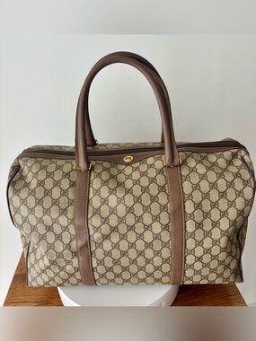 GUCCI VINTAGE GG Monogram Weekender Duffle Boston Bag